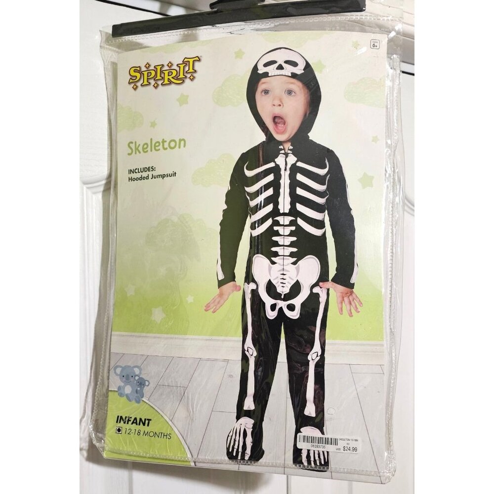 Skeleton Costume Baby 12-18 Months Hooded Jumpsuit One Piece w/ Hood Halloween